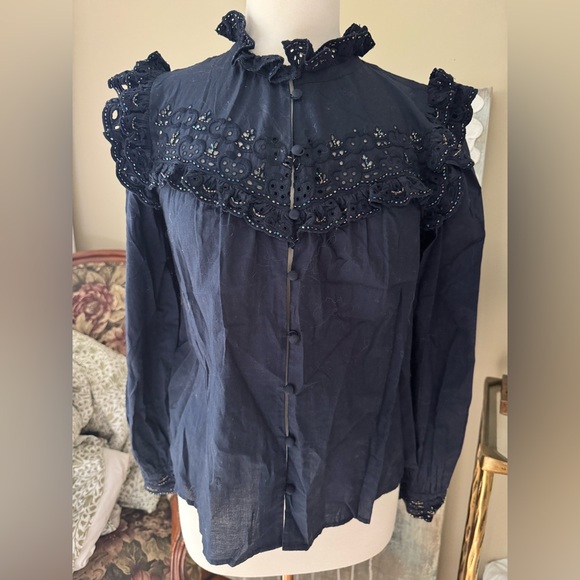 Sezane blouse navy blue and sequins 38 - Picture 1 of 4